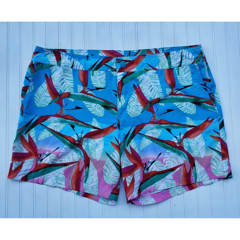 Chubbies Mens XXL Bird of Paradise Floral Swim Trunks Blue Pink 6 Inch Inseam